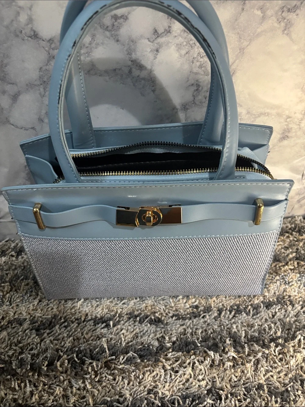 Structured Top-Handle Tote in Light Blue